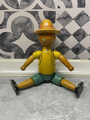 Wooden Boy Toy used, movable, connected by strings USSR