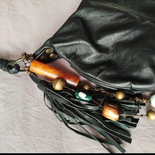 Zara shoulder bag used, hobo style with fringe details, black