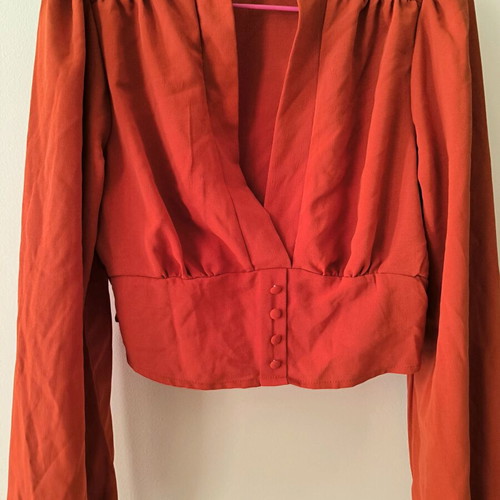 Shein women's long-sleeve crop top new, orange brick color