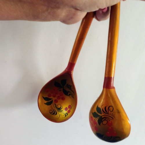 Wooden Russian Hand-Painted Spoons Set of 2, new