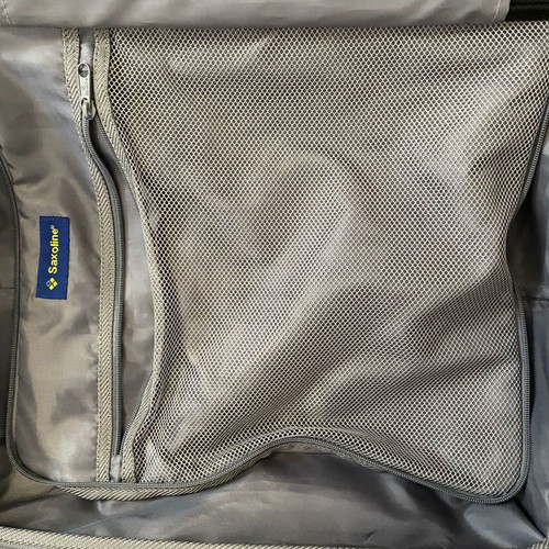 Saxoline cabin suitcase used, gray, hard shell with 4 wheels