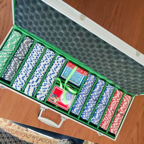Modiano Poker Set 500 Chips 11.5gr in Metal Case with 2 Decks and Dice new