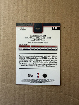 Topps Chrome Rookie Jeremiah Fears Red, White & Blue Refractor κάρτα σαν καινούργιο