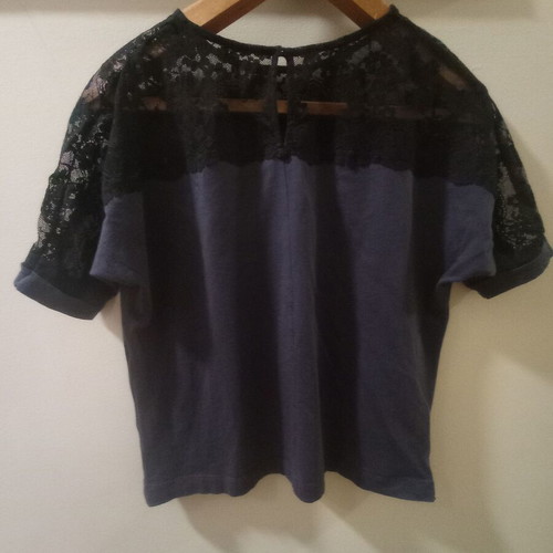Short-sleeve blouse used with lace, size S/M, black-blue