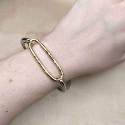 Minimal Two-Tone Stainless Steel Bracelet with Puffy Link