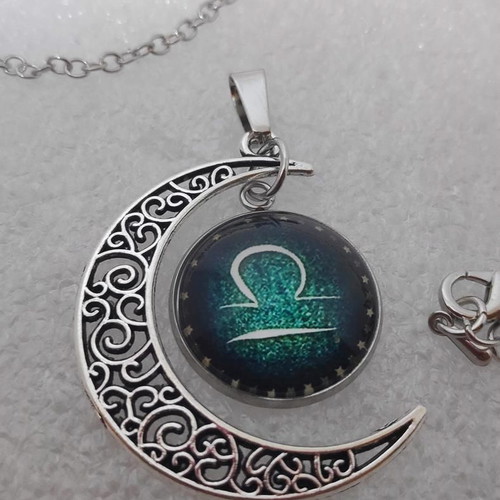 Libra Zodiac Pendant Necklace like new, stainless steel