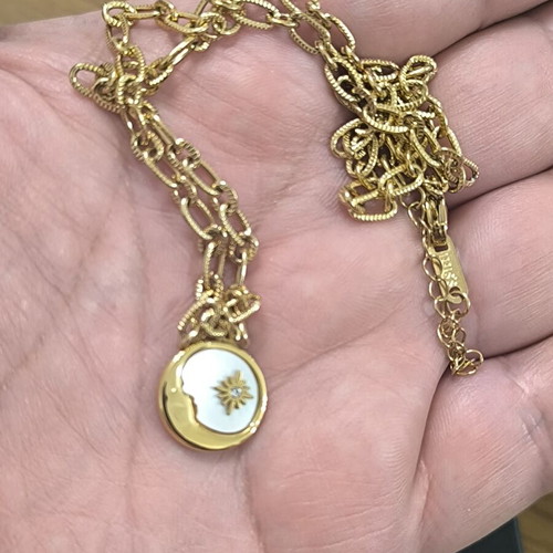 Women's Sun & Moon Necklace, gold color with white detail