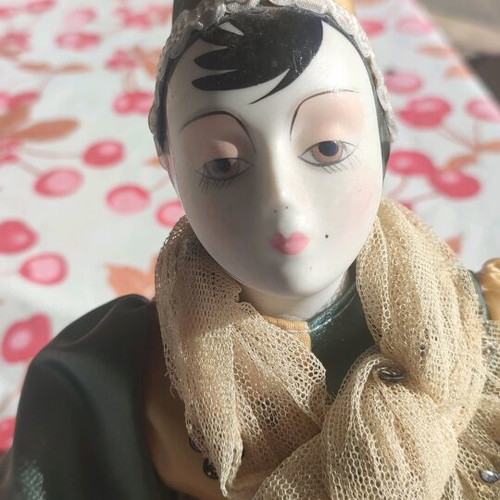 Vintage porcelain Harlequin doll used