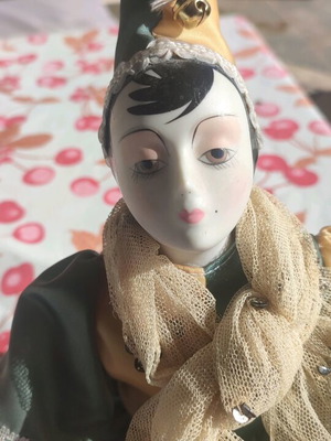 Vintage porcelain Harlequin doll used