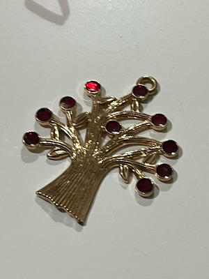 Tree pendant new, gold with red without strap