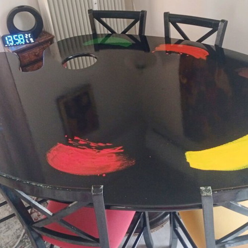 Vintage dining set painter's palette used, chipboard and metal combination