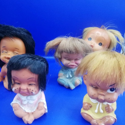 Korean plastic dolls used, lot of 5, 60s