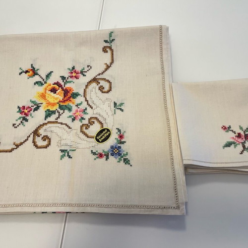 Handmade tablecloth with matching napkins new from Switzerland
