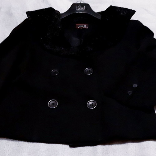 Jelo jacket large black short with fur collar new