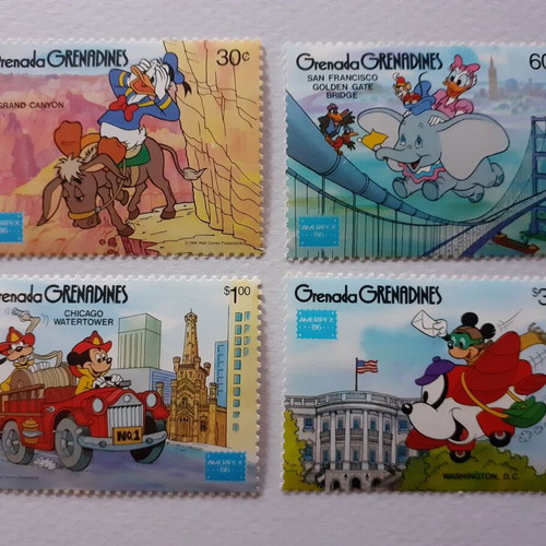 Disney Ameripex '86 4 Stamps Set Mint from Grenada Grenadines
