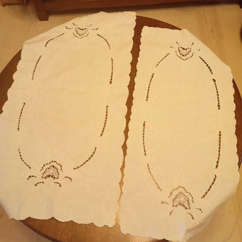 Vintage handmade cutwork table linen set of 6 pieces white used
