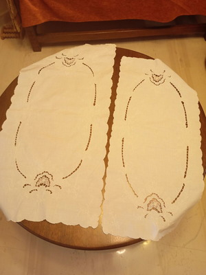 Vintage handmade cutwork table linen set of 6 pieces white used