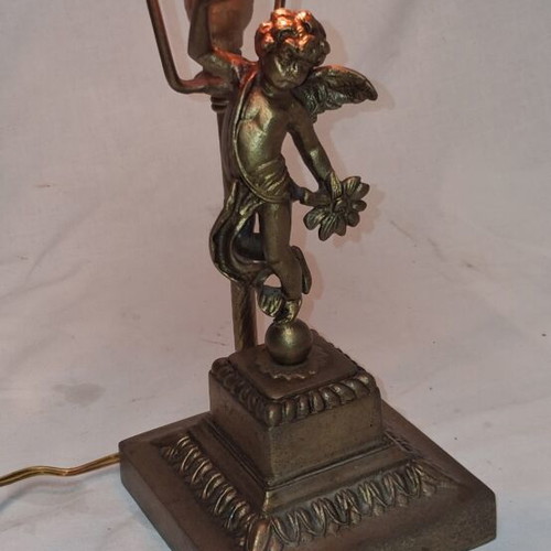 Vintage table lamp with angel and art glass, like new, 40cm