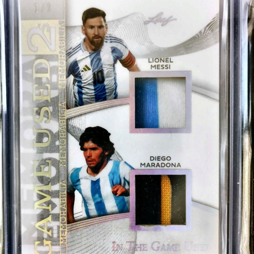 2025 Leaf Messi Maradona Game Used Dual Relic Silver Holo 1/2