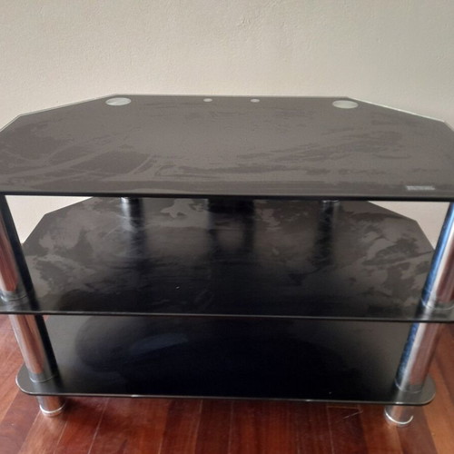 Glass TV stand like new, black with three levels