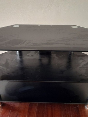Glass TV stand like new, black with three levels