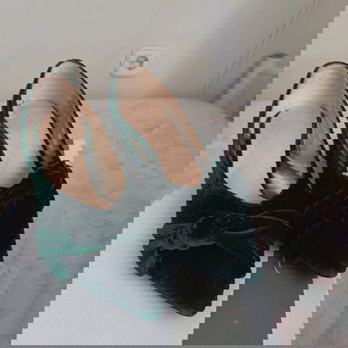 Παπούτσια Panos Papadopoulos χειροποίητα μεταχειρισμένα no 37 σμαράγδι πράσινο δέρμα και βελούδο