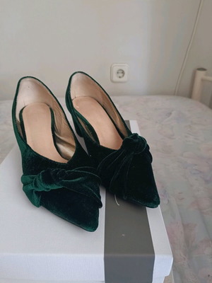 Παπούτσια Panos Papadopoulos χειροποίητα μεταχειρισμένα no 37 σμαράγδι πράσινο δέρμα και βελούδο