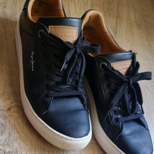 Pepe Jeans men's sneakers like new, size 43, black leather with brown