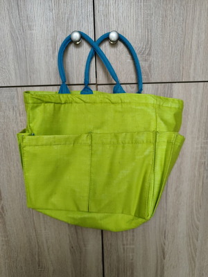 Tote fabric bag lime and blue like new with 5 compartments