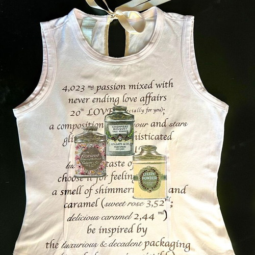Schumacher T-shirt used, pale pink with printed design and rhinestones