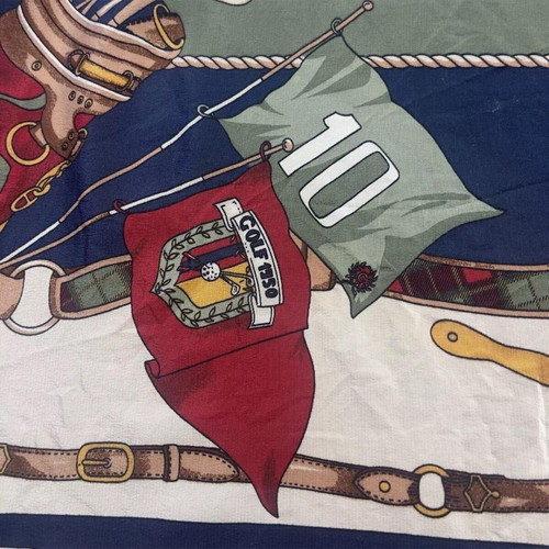 Vintage silk scarf golf themed "Woods And Iron Royal Golf Course" 33x33 inches