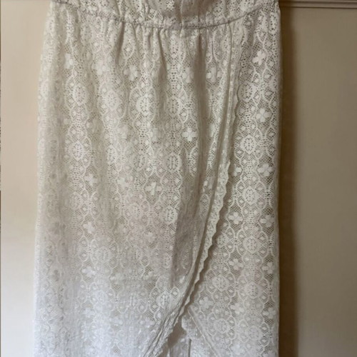 Lynne white long strapless lace dress