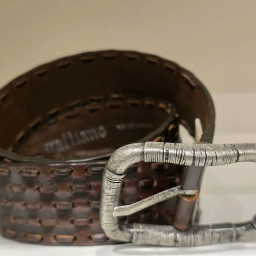 Galliano men's brown leather belt used, silver buckle, size 95 cm
