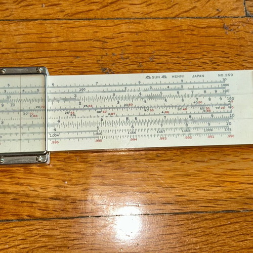 Sun Hemmi No.259 Slide Rule, bamboo with white coating