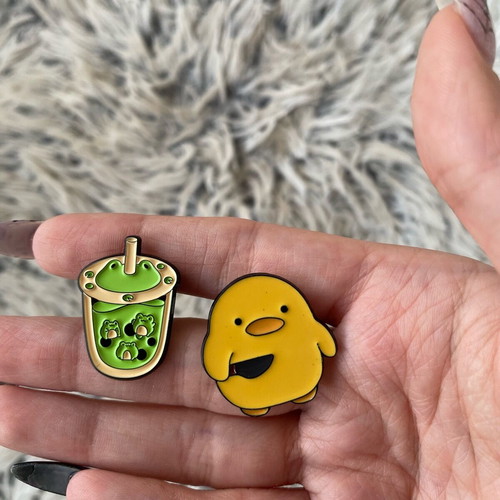Duck and frog pins new, colorful, pack of two