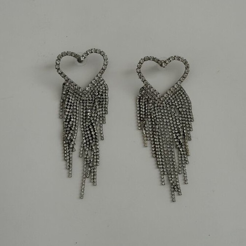 Heart-shaped earrings with fringe, grey
