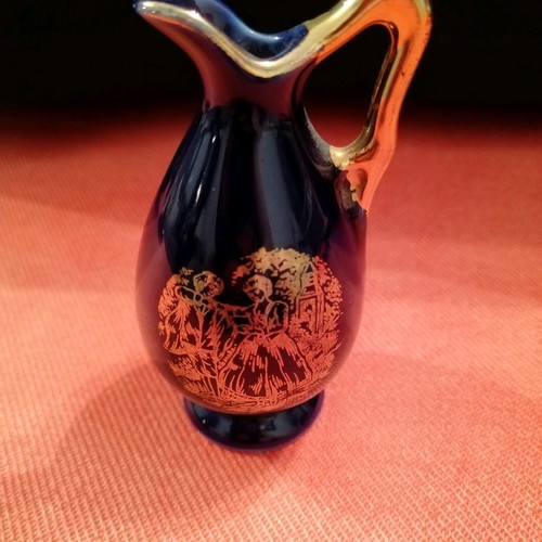 Limoges decorative porcelain miniature jug like new, cobalt blue with gold details