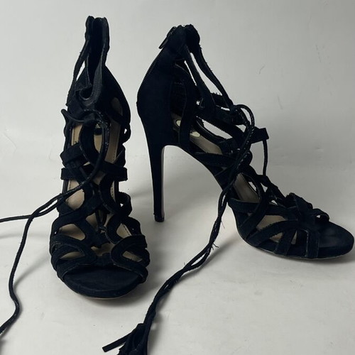 Exe Black Lace-Up High Heel Sandals used, real leather, strappy stilettos