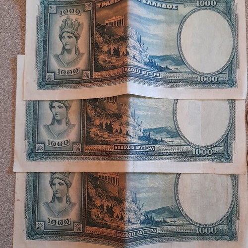 1000 Drachma Banknotes like new, set of 3, Greece 1939