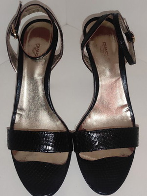 Ioannou black leather sandals size 39 used with ankle strap and wedge