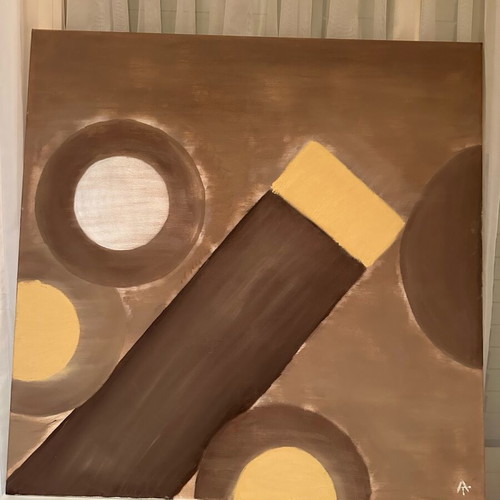 Painting on canvas used, oil paint, 90x90 cm, brown and beige colors