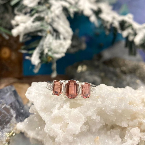 Handmade Silver Ring with Natural Pinkish Brown Tourmaline AA Quality and Moissanite