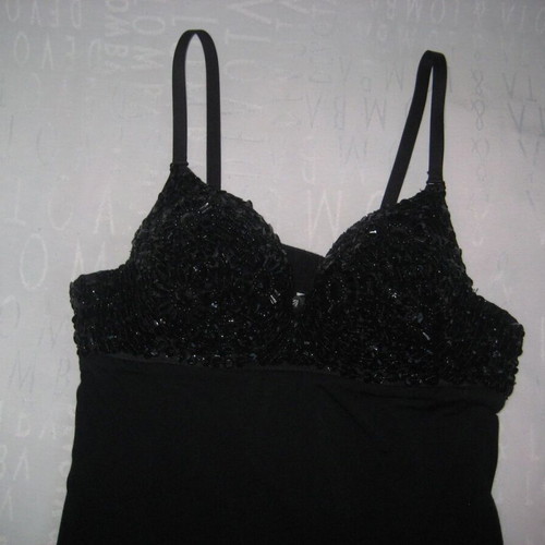 Elegant black dress with beaded bustier and straps
