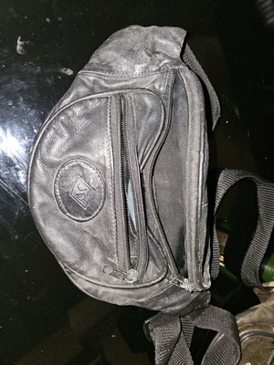 Leather waist bag used, black, genuine leather