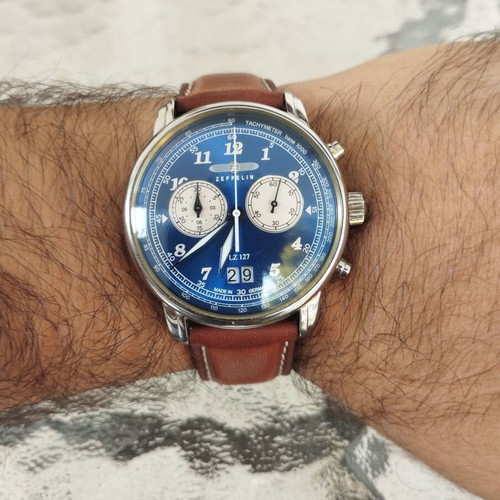 Zeppelin 8684-3 wristwatch like new, blue and brown