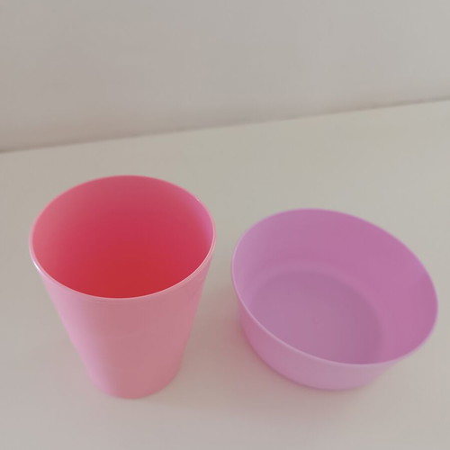 Pink set with cup and bowl new, plastic