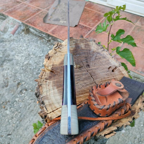 Handmade kukri style hunting knife Damascus steel with leather sheath