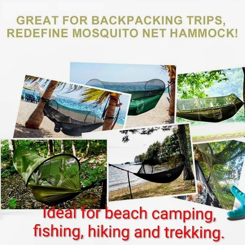 Hammock compact lightweight durable with mosquito net in olive green
