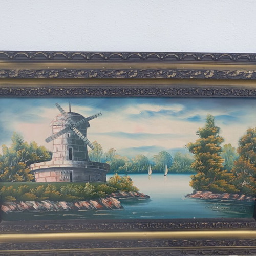 Oil painting on canvas 65×100 cm with carved frame like new