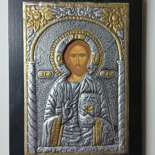 Christ icon with silver plating new, medium size